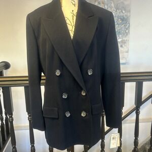 VTG 1980's Evan Picone Double Breasted Navy Blue Wool Blazer Size 14 New